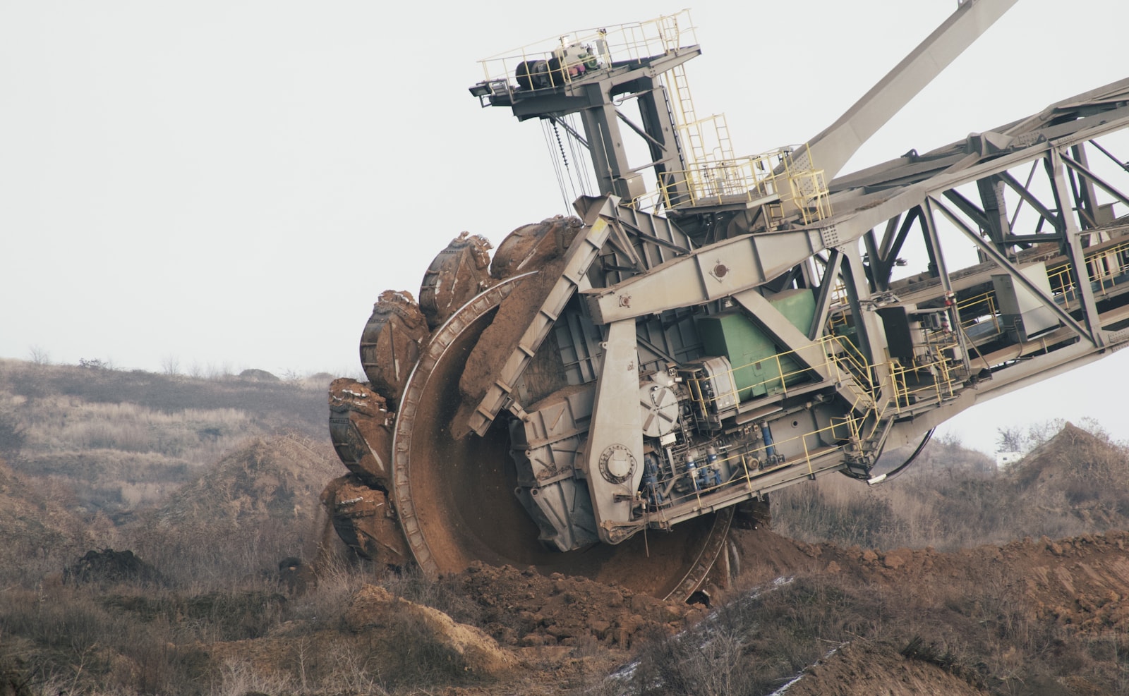 Giant bucket-wheel excavator working a quarry face